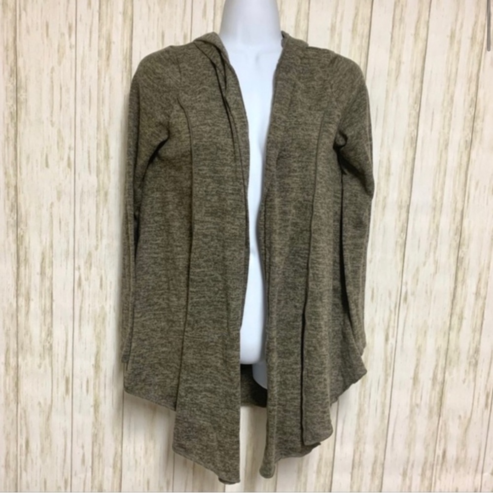 Green hooded cardigan sweater